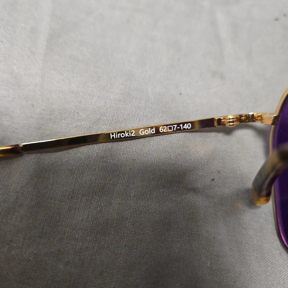 BOXED EDWARDS HIROKI2 GOLD COLOUR SUNGLASSES – PURPLE LENSES