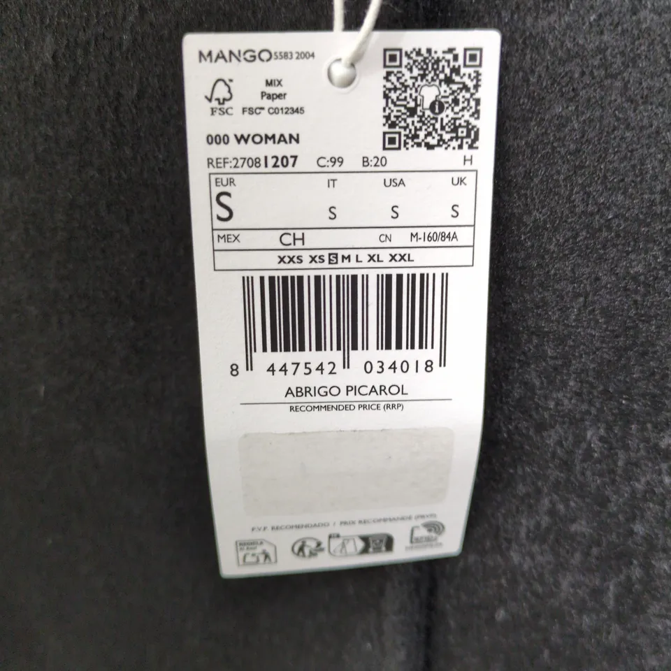 Mango Women's Black Wool Coat – Double-Breasted, UK Size S