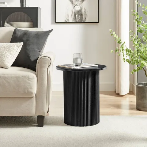 BOXED FURNITUREBOX PENROSE ROUND PILLAR SIDE TABLE - BLACK/MELAMINE TOP (2 BOXES)