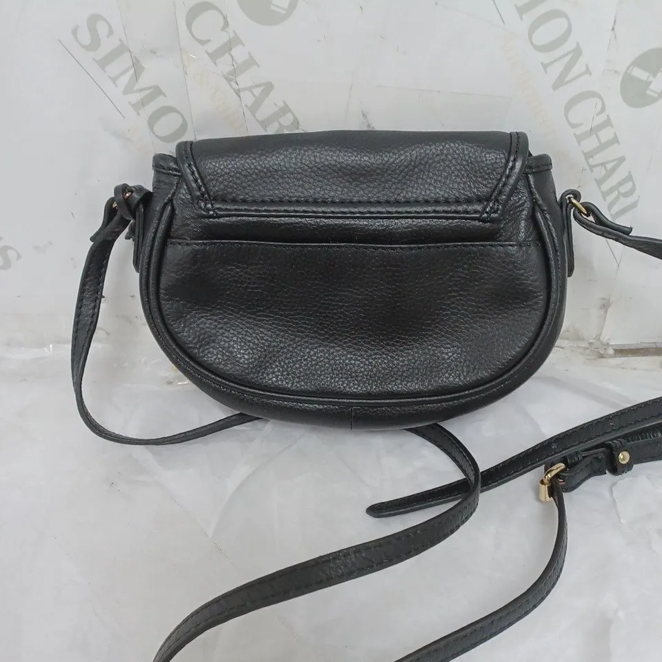 LADIES ASHWOOD SMALL HANDBAG GENUINE LEATHER WITH FLORAL PATTERNED LINING BLACK
