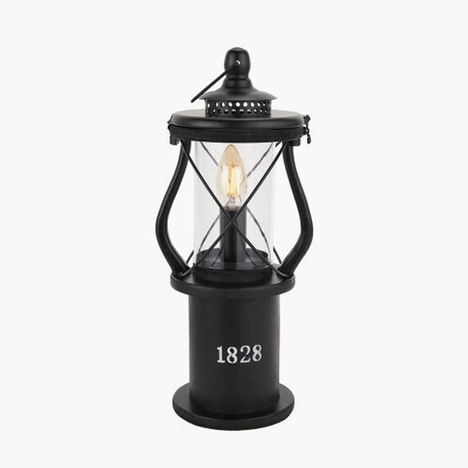 BOXED GIBSON BLACK WOOD LANTERN TABLE LAMP