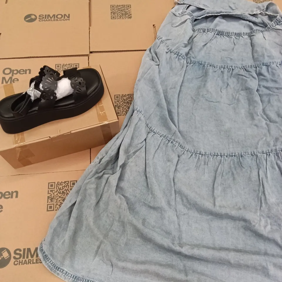 PALLET OF BRAND NEW WOMENS QUALITY DESIGNER CLOTHES APPROXIMATELY 110 TO INCLUDE; SANDALS, DRESSES, TOPS ETC