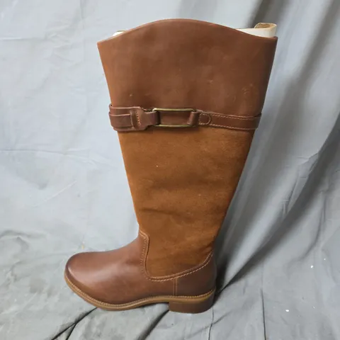 MAYE CARLY WOMEN'S KNEE-HIGH BOOT – BROWN LEATHER/SUEDE WITH BUCKLE STRAP - UK SIZE 7.5