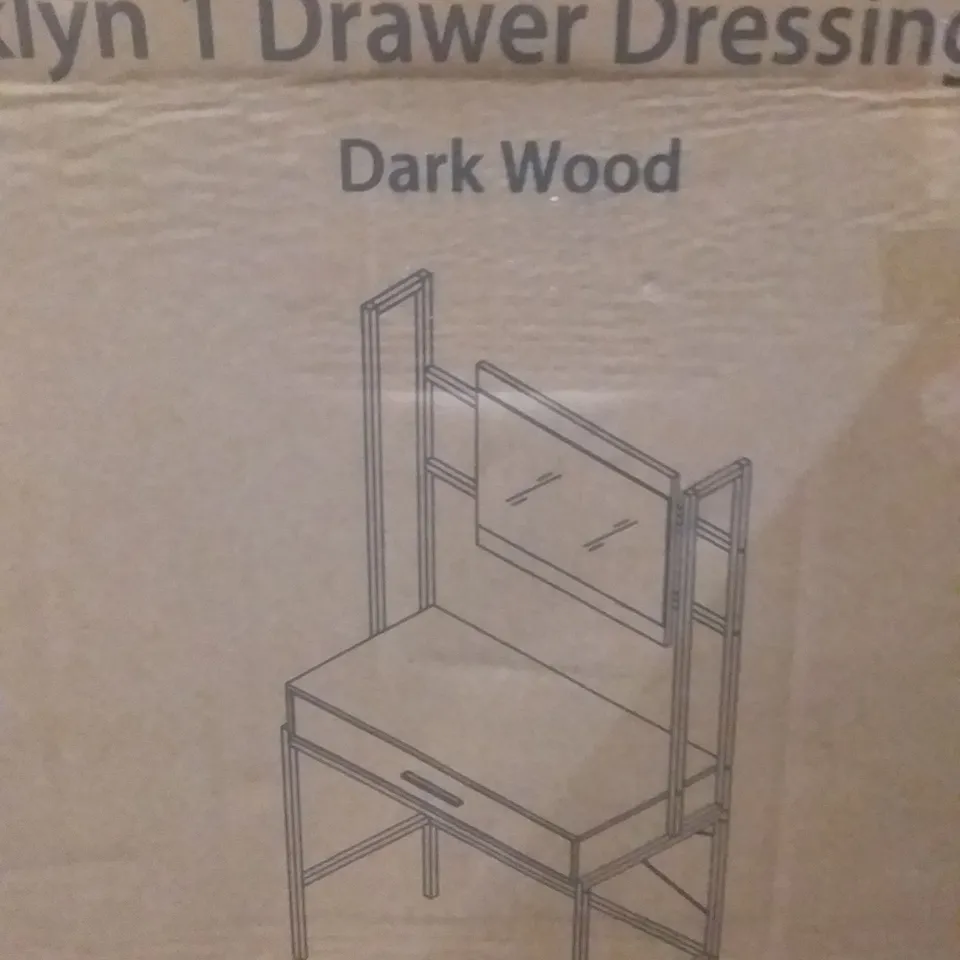 BOXED VIDA BROOKLYN 1 DRAWER DRESSING TABLE - DARK WOOD