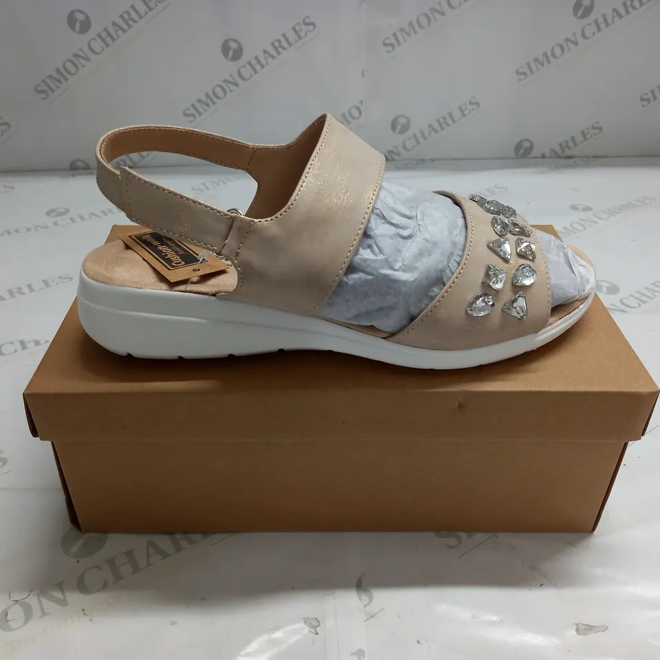 BOXED PAIR OF CUSHION WALK JEWELLED SANDALS IN GOLD - SIZE 8
