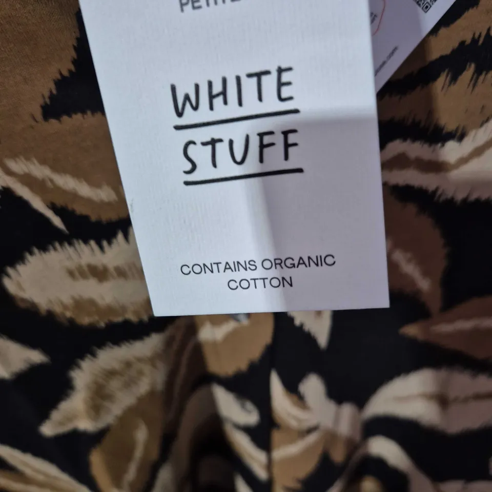 WHITE STUFF PETITE WOMEN'S DRESS – BLACK & TAN LEAF PRINT, UK 14P (EU 42P)
