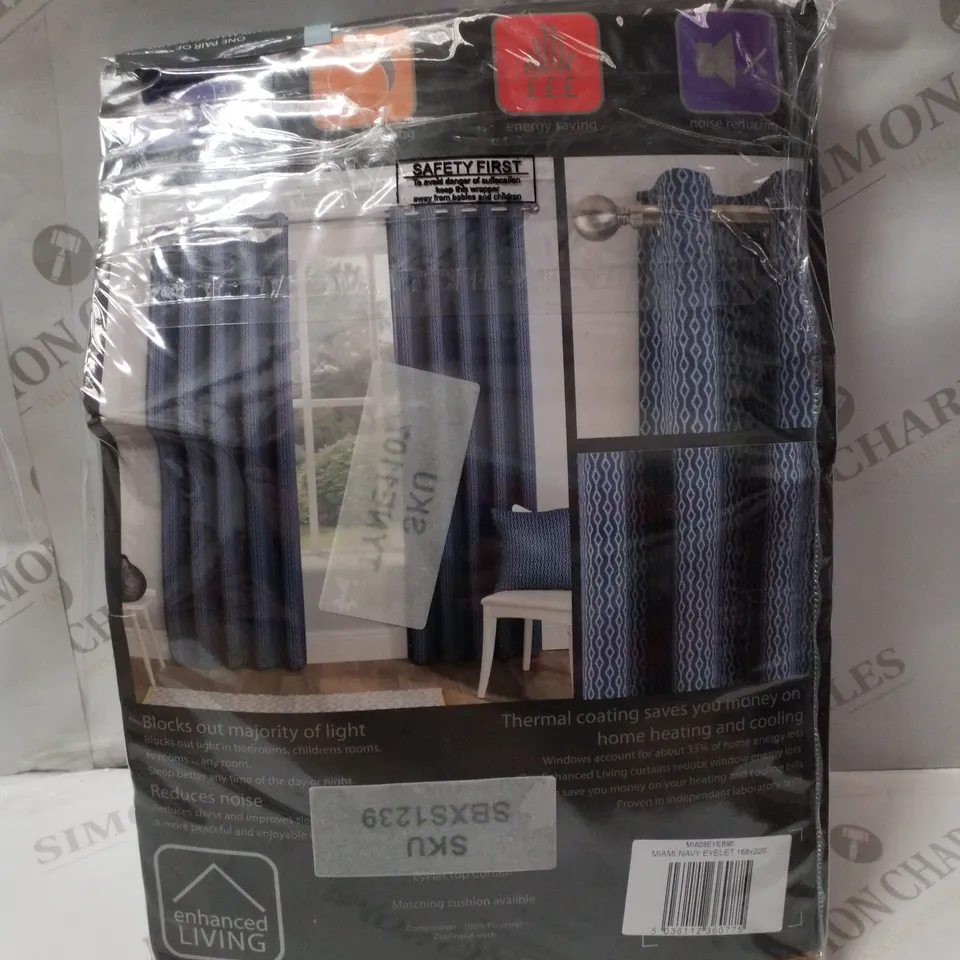 BRAND NEW ENHANCED LIVING MIAMI 168×229CM BLOCKOUT THERMAL CURTAINS - NAVY 