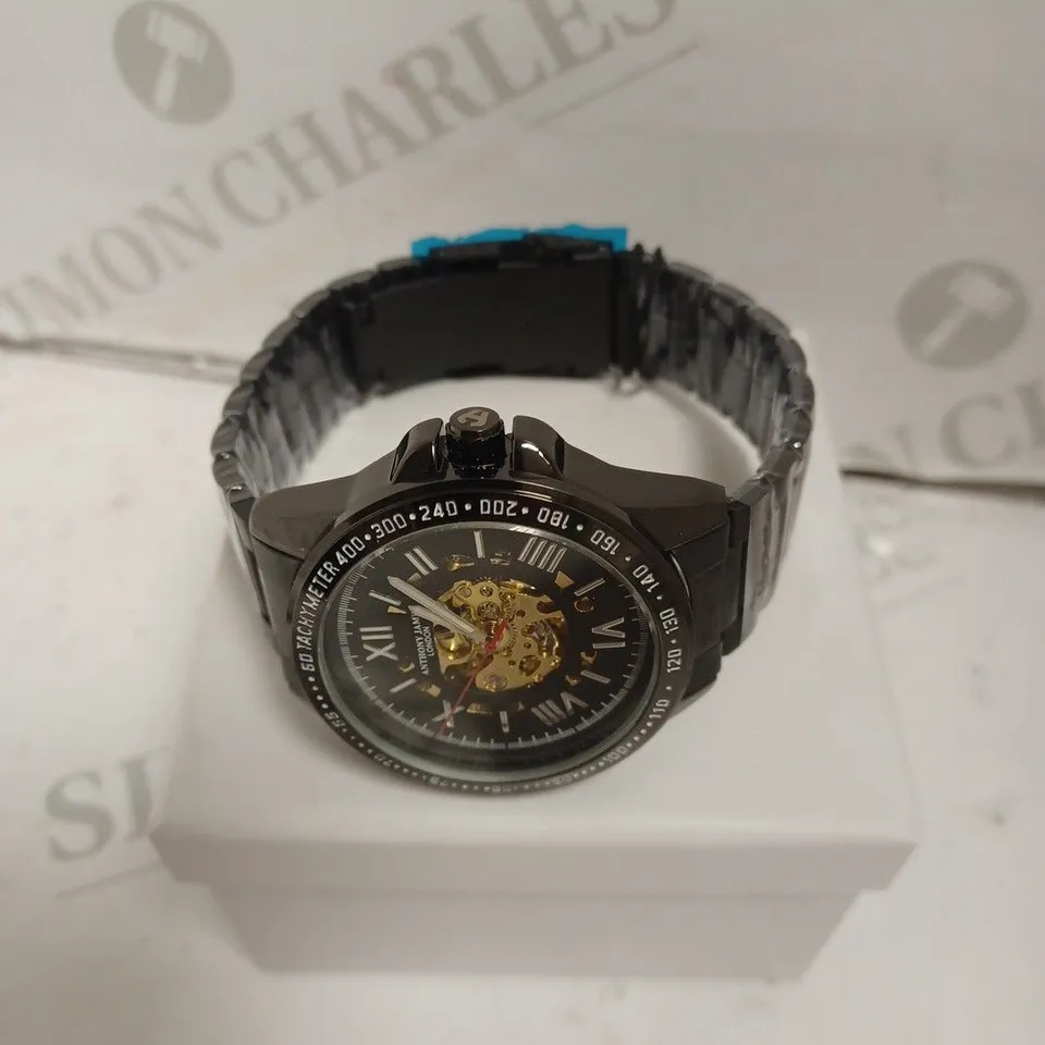 BOXED ANTHONY JAMES GENTS LIMITED EDITION TECHTONIC AUTOMATIC WATCH - STAINLESS STEEL - 3 ATM. 
