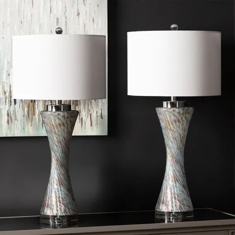 BOXED TANVEER TABLE LAMP WITH GLASS BASE FOR BEDROOM FURNITURE, BEDSIDE