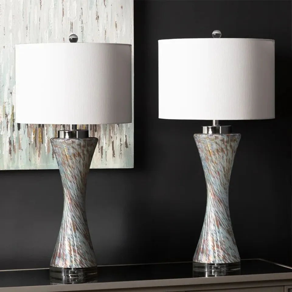 BOXED TANVEER TABLE LAMP WITH GLASS BASE FOR BEDROOM FURNITURE, BEDSIDE