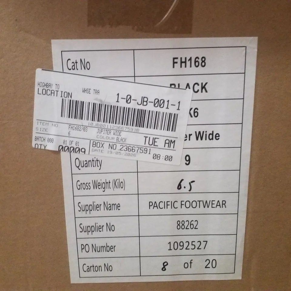 BOX CONTAINING APPROXIMATELY 9 PAIRS OF BRAND NEW SIMPLY BE BLACK JUPITER WIDE MESH SLINGBACK FLATS - SIZE 6