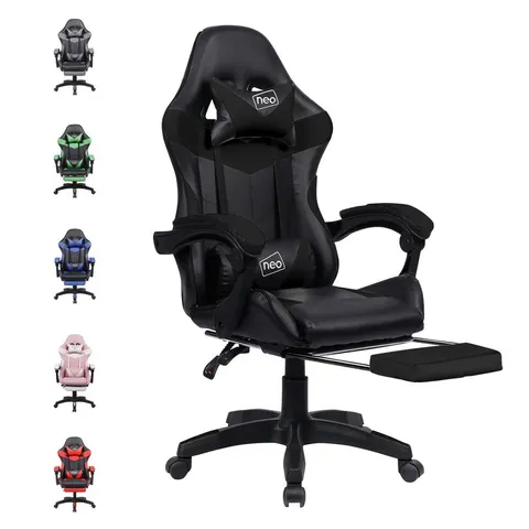 BOXED NEO BLACK MASSAGE LEATHER GAMING CHAIR WITH FOOTREST