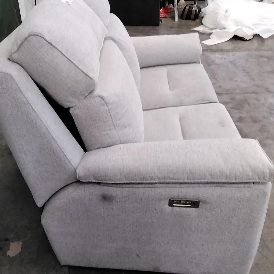 QUALITY BRITISH DESIGNER G PLAN MANUFACTURED ELLIS SMALL SOFA ELECTRIC RECLINER DBL - MASCA ICE FABRIC