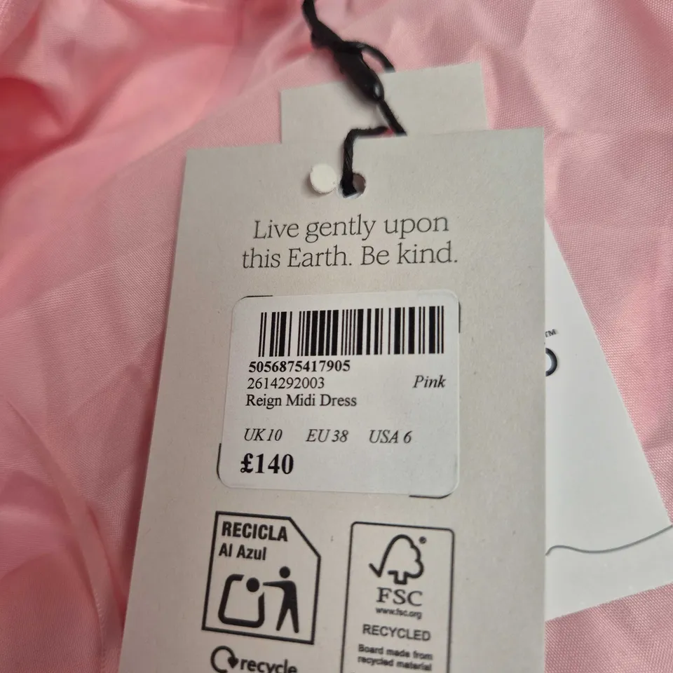 NOBODY'S CHILD PINK REIGN MIDI DRESS – UK 10 (EU 38), MADE IN MOROCCO, WITH TAGS