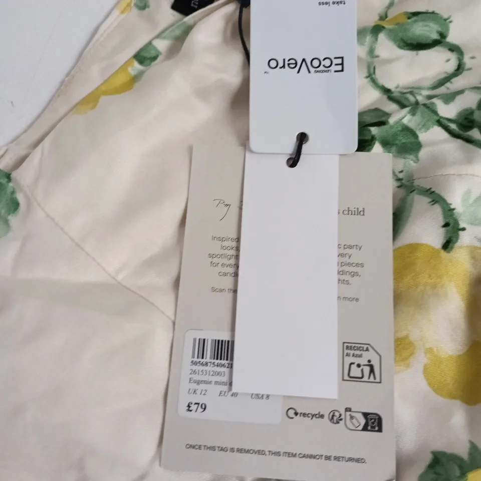 NOBODY'S CHILD FLORAL PRINT DRESS – YELLOW ON CREAM, UK 12 (EU 40), MADE IN VIETNAM