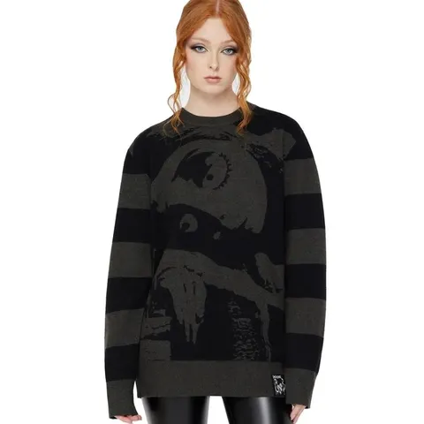 BRAND NEW BAGGED KILLSTAR X CORPSE BRIDE - EMILY STRIPE - BLACK UNISEX SWEATER SIZE XL