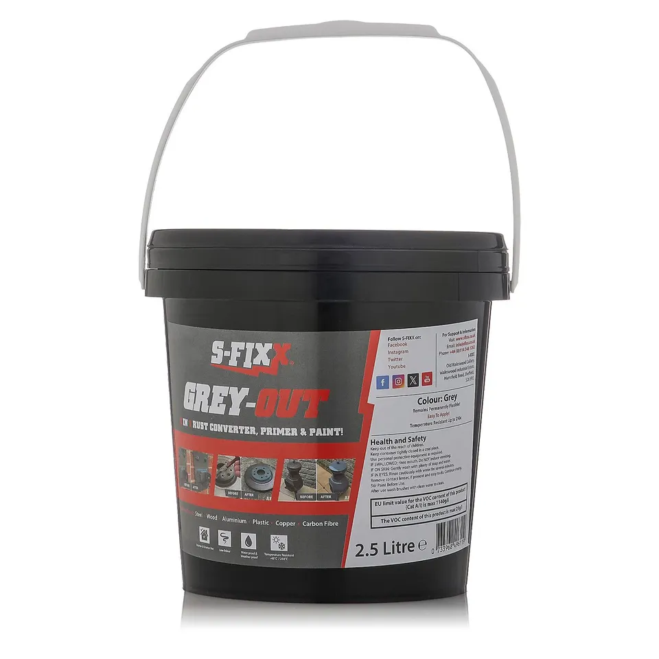S-FIXX EVERGREEN 3 IN 1 RUST COVERTER, PRIMER AND PAINT IN GREY 2.5L