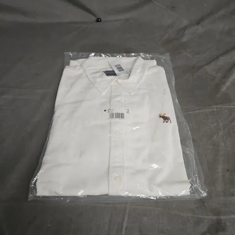 ABERCROMBIE & FITCH STRETCH BUTTON-FRONT SHIRT – WHITE, SIZE L