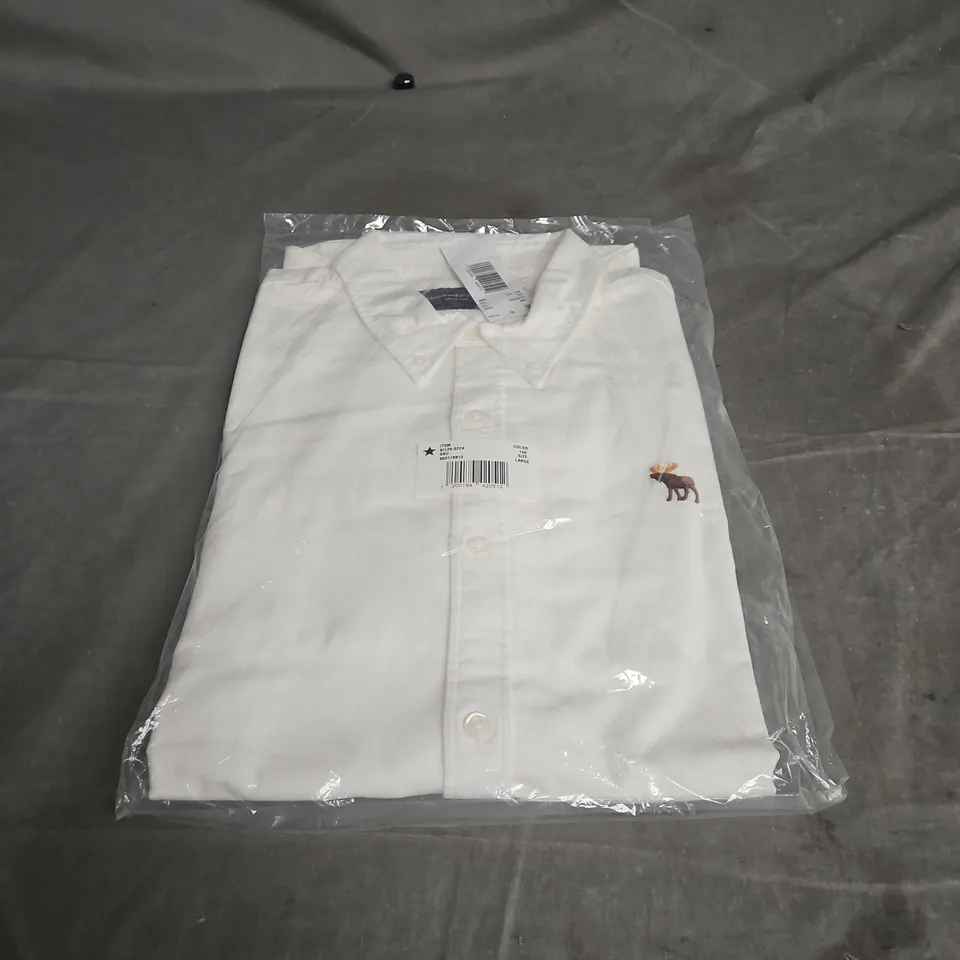 ABERCROMBIE & FITCH STRETCH BUTTON-FRONT SHIRT – WHITE, SIZE L