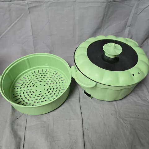 BLISS & BEYOND ELECTRIC HOT POT WITH STEAMER – GREEN, BOXED