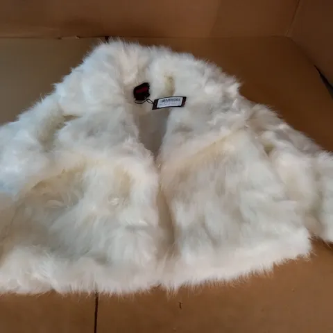 MISSPAP FAUX FUR CROPPED JACKET IN CREAM - UK 8