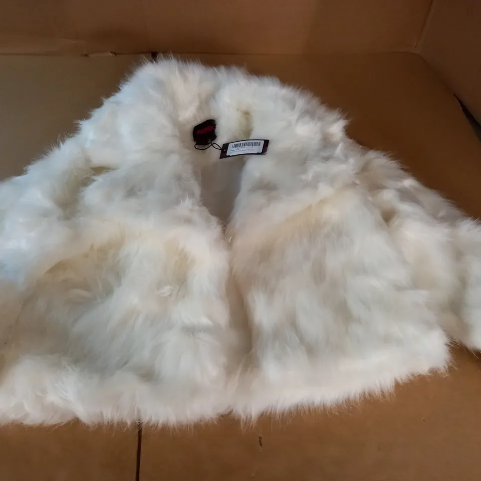 MISSPAP FAUX FUR CROPPED JACKET IN CREAM - UK 8
