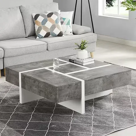 STORAGE COFFEE TABLE IN WHITE AND CONCRETE EFFECT 
