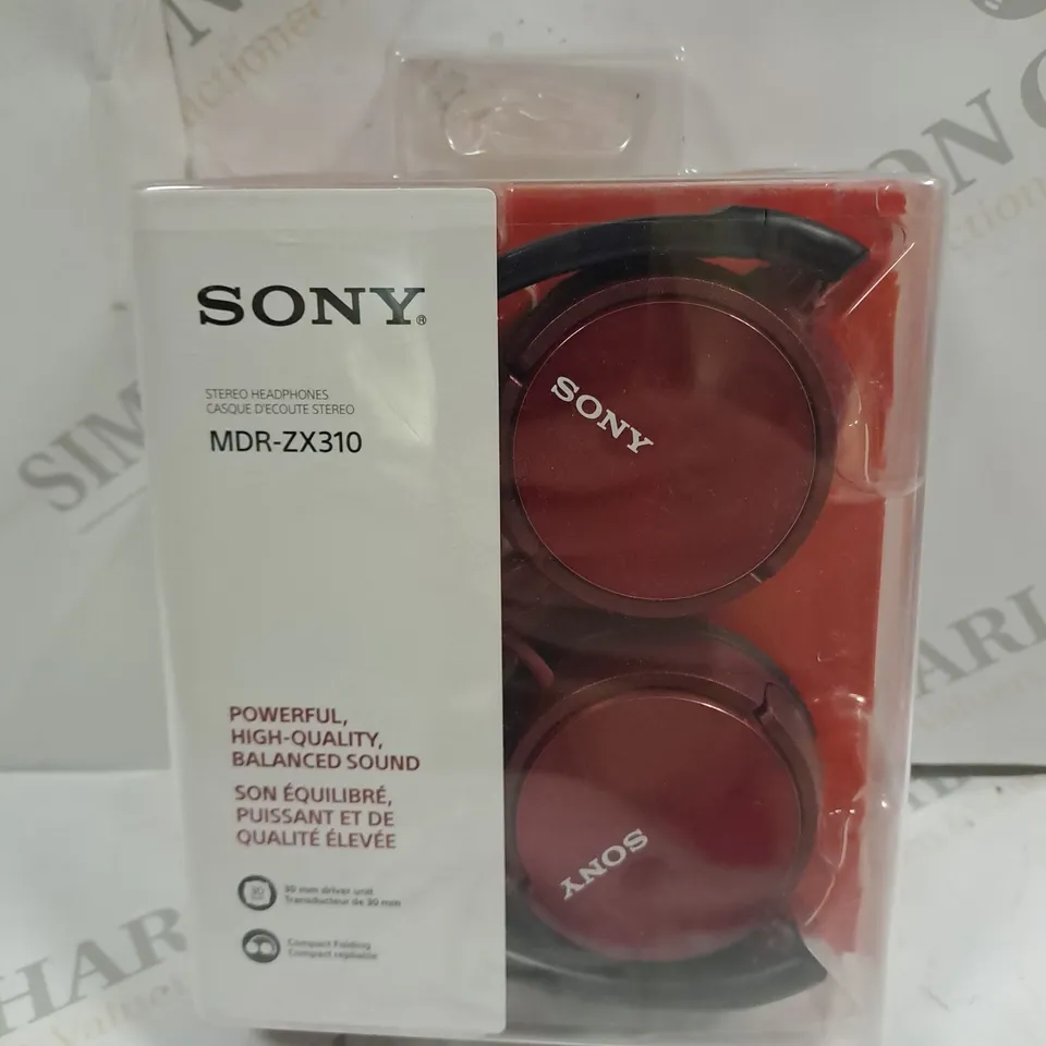 BOXED SONY MDR-ZX310 STEREO OVER-EAR HEADPHONES IN RED