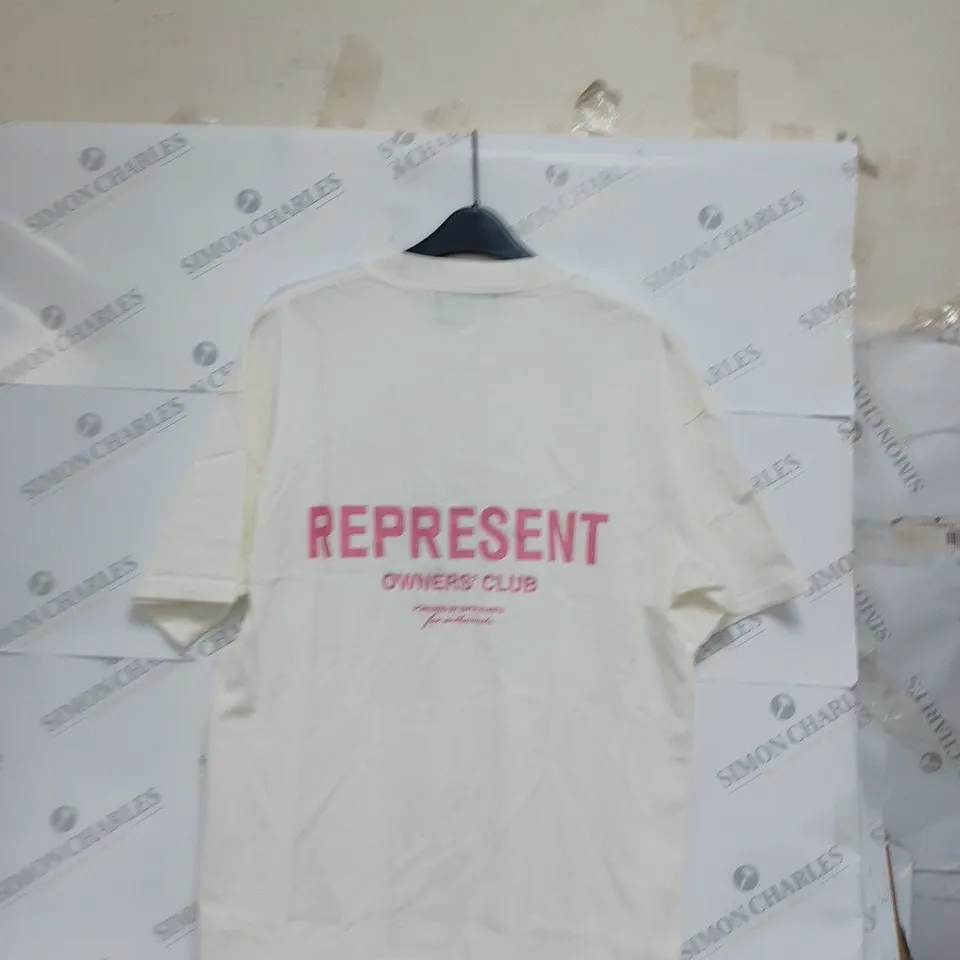 REPRESENT OWNERS CLUB T-SHIRT FLAT WHITE/ BUBBLE-GUM SMALL 