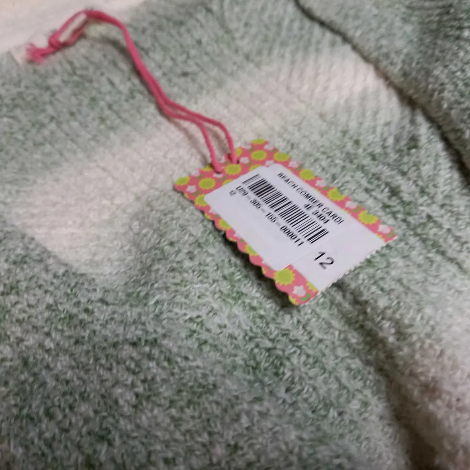 WHITE STUFF GREEN/WHITE SOFT KNITTED CARDIGAN - SIZE 12