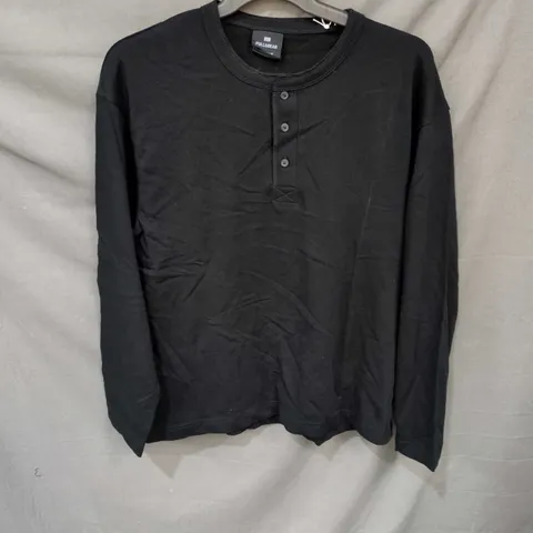 PULL&BEAR MEN'S BLACK HENLEY LONG SLEEVE TOP – SIZE M (EU 38) 