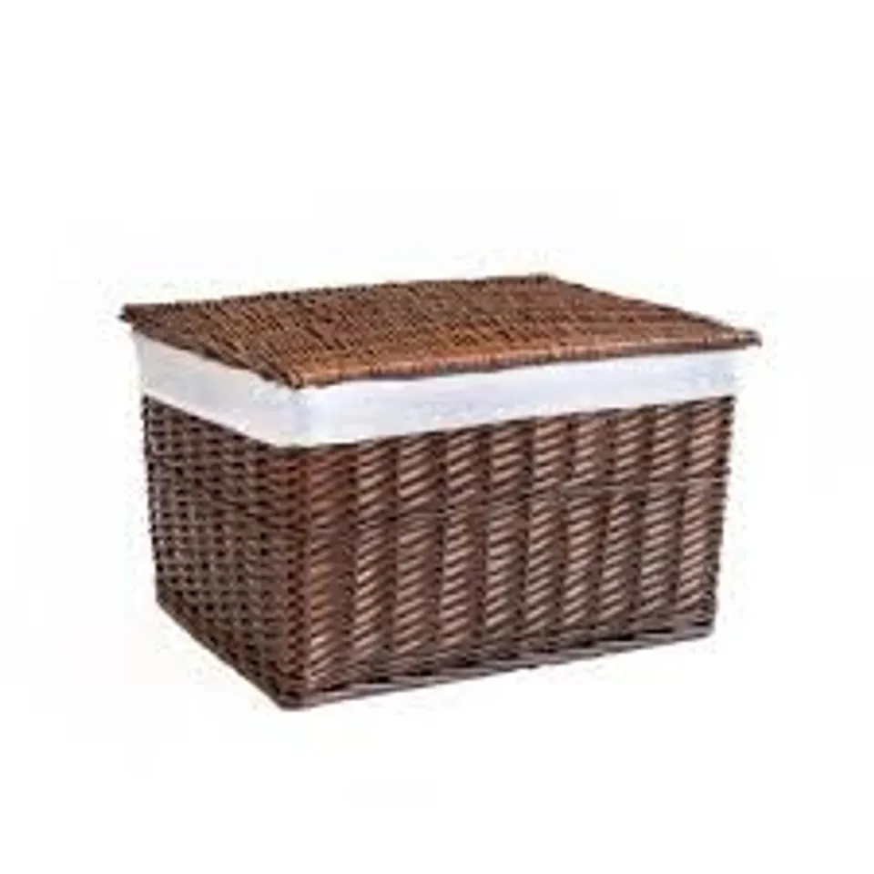 ARTHUR CAMERON RECTANGULAR WICKER STORAGE BASKET WITH LID AND REMOVABLE LINING