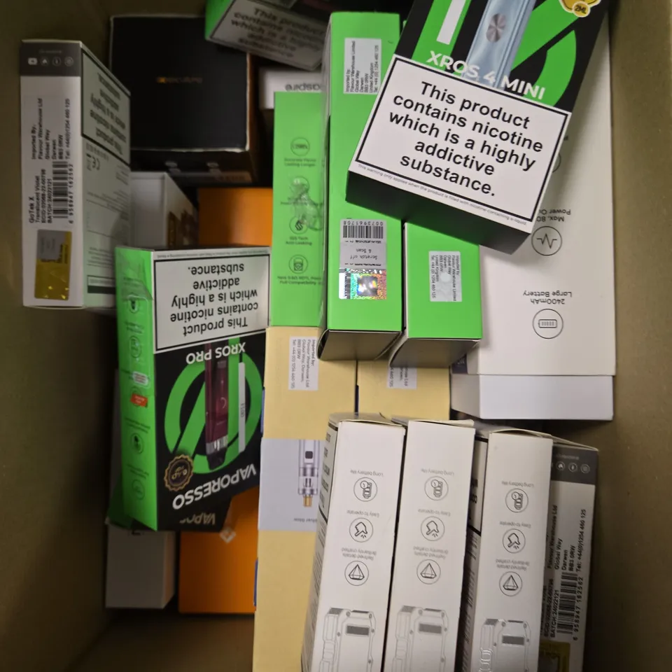BOX OF APPROXIMATELY 18 ASSORTED E-CIGARETTES TO INCLUDE - INNOKIN, VAPORESSO, ASPIRE ETC