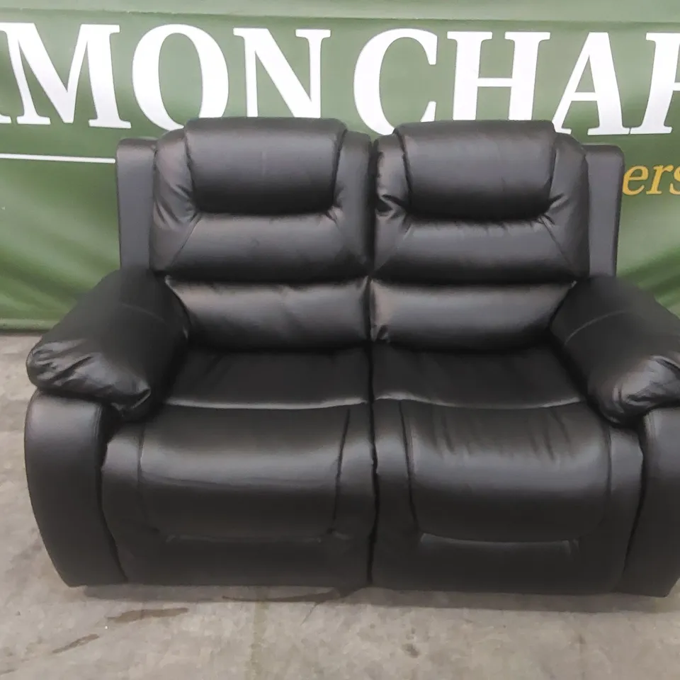 DESIGNER 2 SEATER FAUX LEATHER MANUAL RECLINER SOFA - BLACK