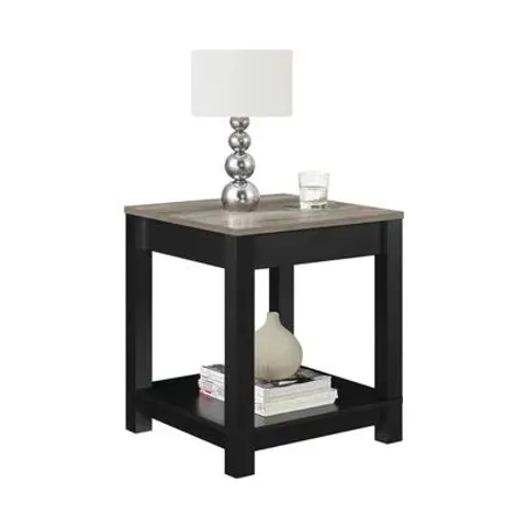 BOXED LAMP TABLE BLACK AND OAK CARVER END TABLE