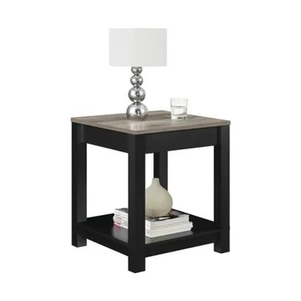 BOXED LAMP TABLE BLACK AND OAK CARVER END TABLE