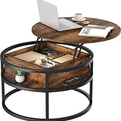 BOXED YITAHOME ROUND LIFT TOP COFFEE TABLE - BROWN