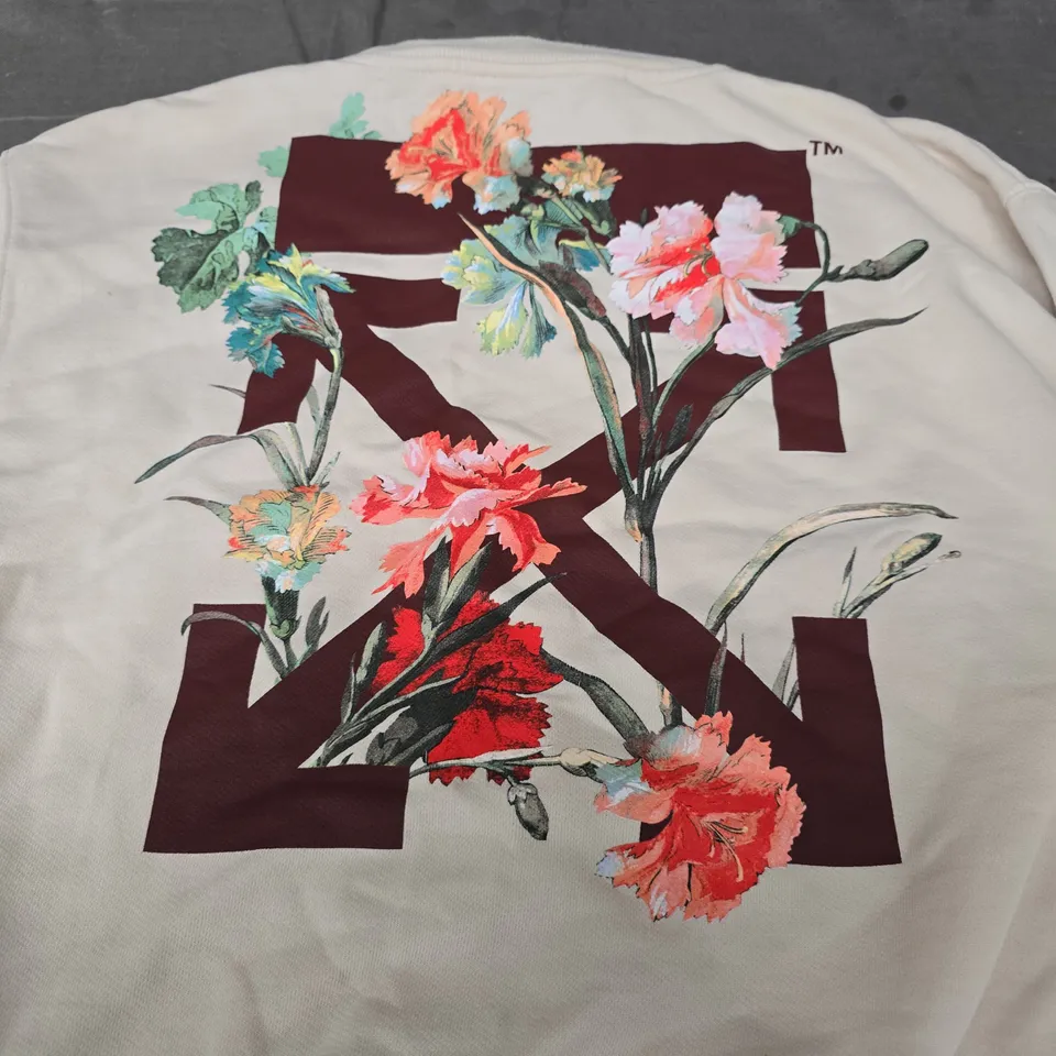 OFF-WHITE SWEATSHIRT – FLORAL SLEEVE PRINT, SIZE M - WOMENS 
