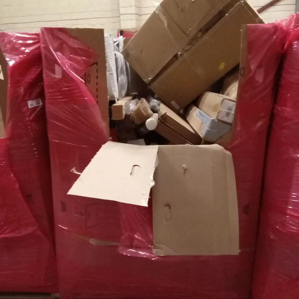PALLET OF ASSORTED HOUSEHOLD GOODS AND PRODUCTS TO INCLUDE; BED RAILS FOR BABY, CARPET KNEE KICKER, OFFICE ITEMS ETC