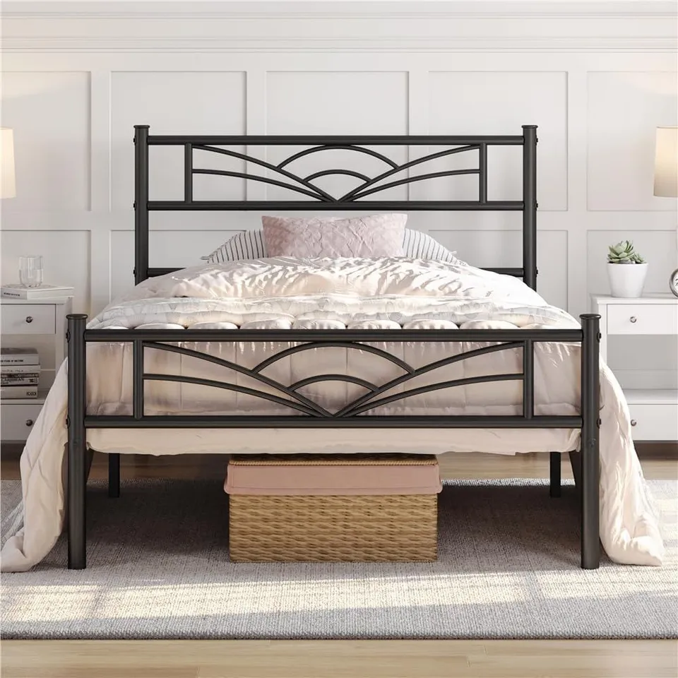 BOXED YAHEETECH 3FT SINGLE METAL BED FRAME - BLACK (1 BOX)