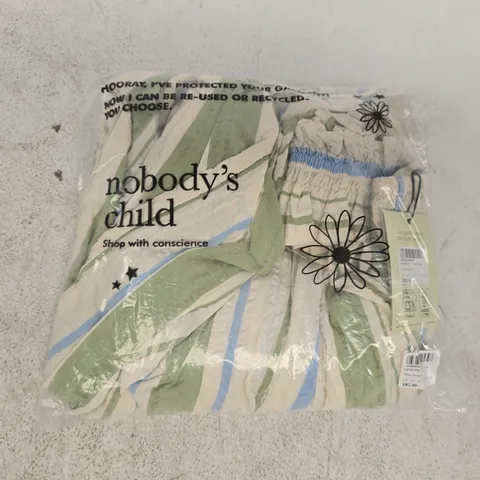 BAGGED NOBODY'S CHILD MAYA JUMPSUIT IN SOFTS WHITE/GREEN/BLUE SIZE UK 14
