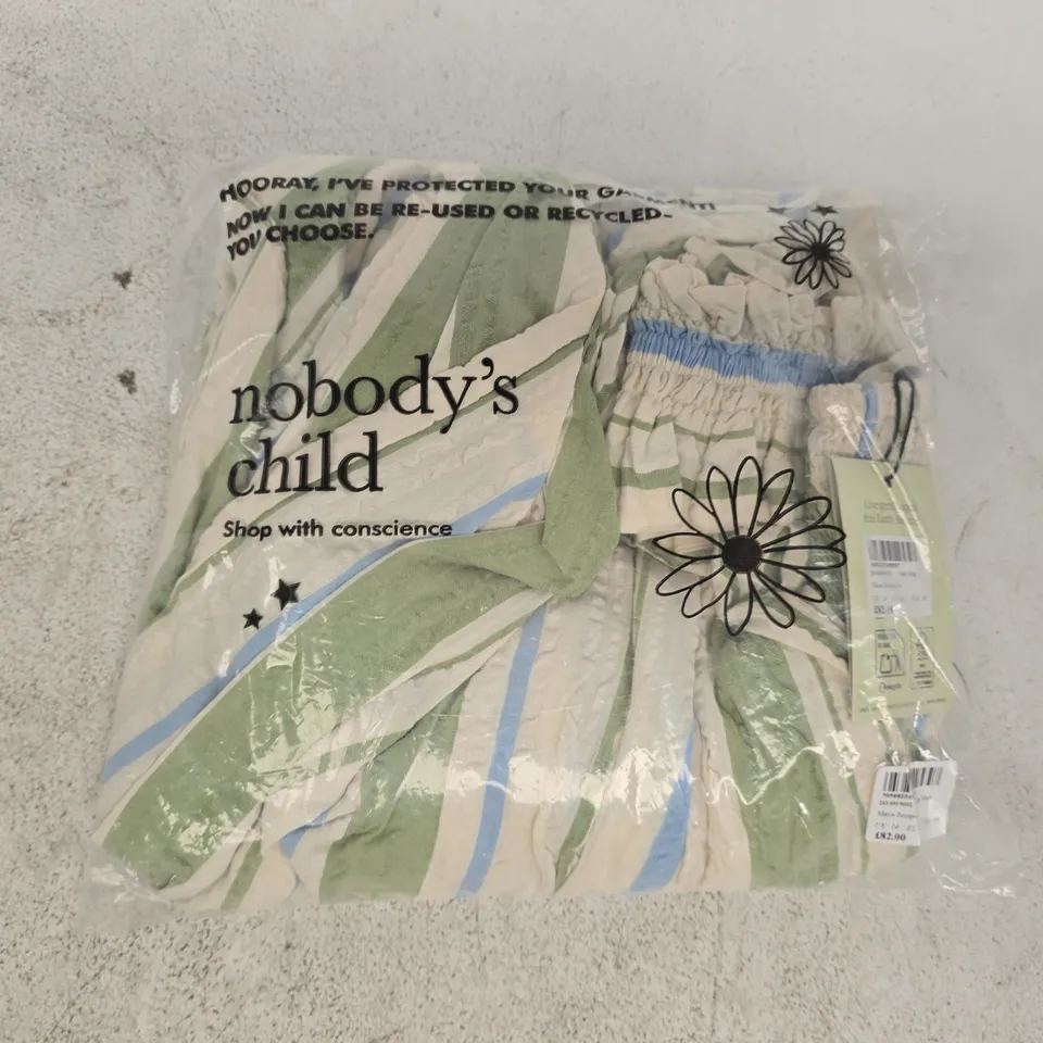 BAGGED NOBODY'S CHILD MAYA JUMPSUIT IN SOFTS WHITE/GREEN/BLUE SIZE UK 14