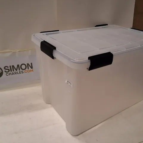 LARGE WHITE PLASTIC STORAGE BOX WITH LID AND BLACK LATCHES