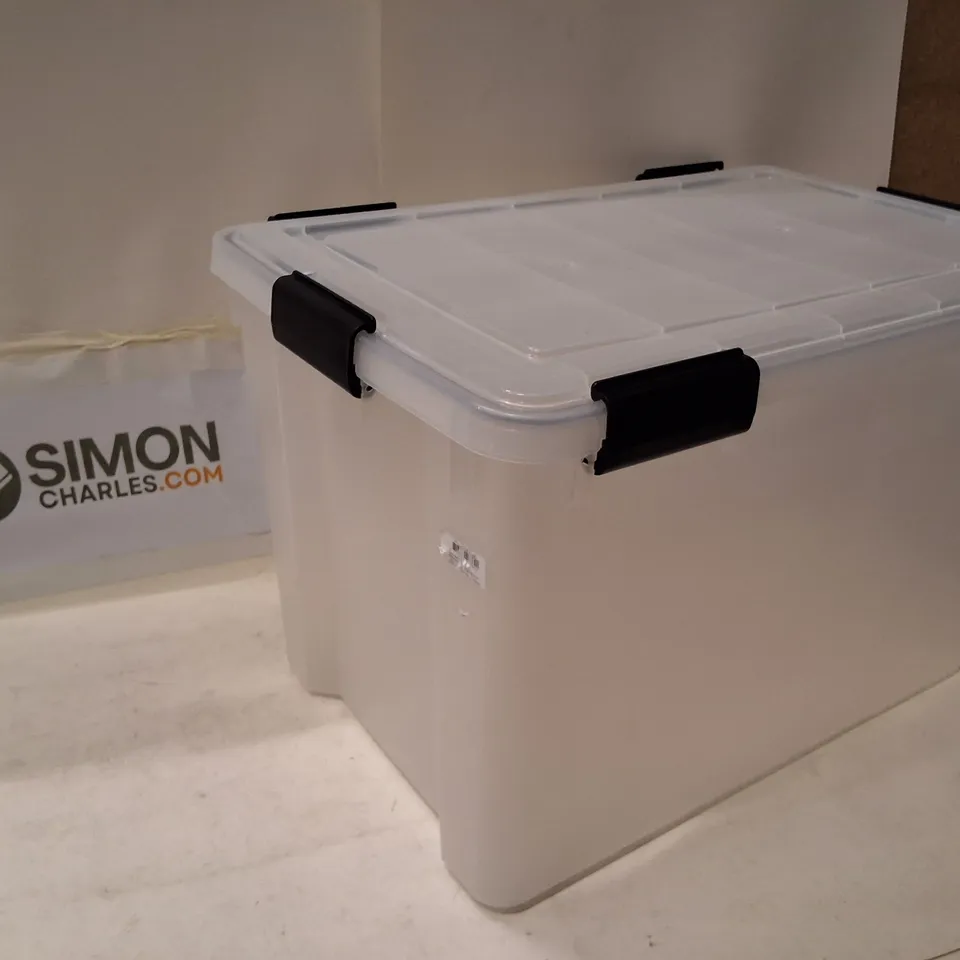 LARGE WHITE PLASTIC STORAGE BOX WITH LID AND BLACK LATCHES