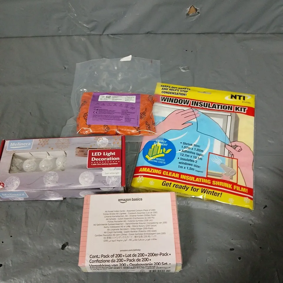 APPROXIMATELY 10 HOUSEHOLD ITEMS TO INCLUDE WINDOW INSULATION KIT, LED LIGHTS, TRAUMA KIT ETC 
