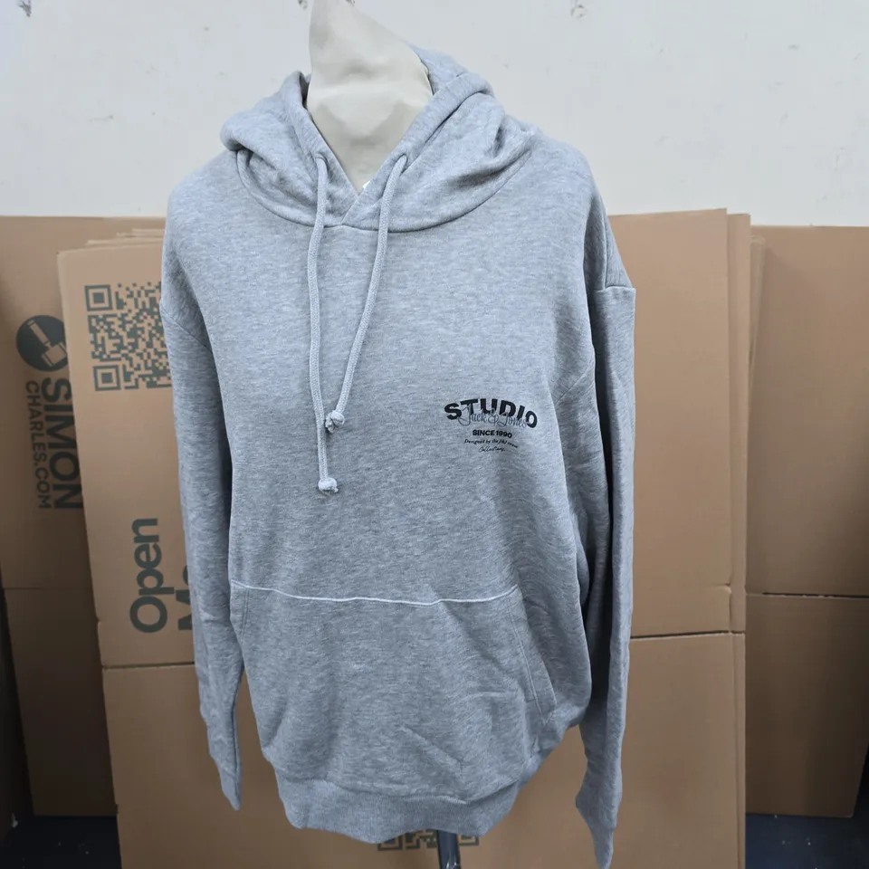JACK AND JONES GREY HOODED SWEATSHIRT SIZE M