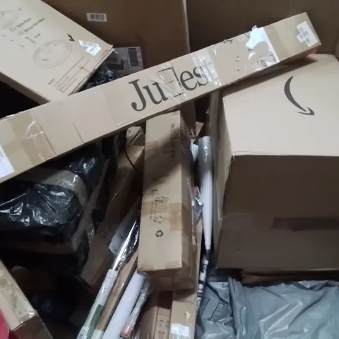 PALLET CONTAINING VARIOUS ASSORTED BOXED HOUSEHOLD ITEMS TO INCLUDE: DECK UMBRELLA MOUNT, FILM ROLLS, AIR COOLER SWIMMING POOL AND LOTS MORE UNMARKED BOXED ITEMS