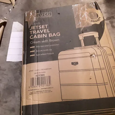 BOXED KEPLIN LUGG 15 INCH JET SET TRAVEL SUITCASE CREAM AND BROWN COLOUR 