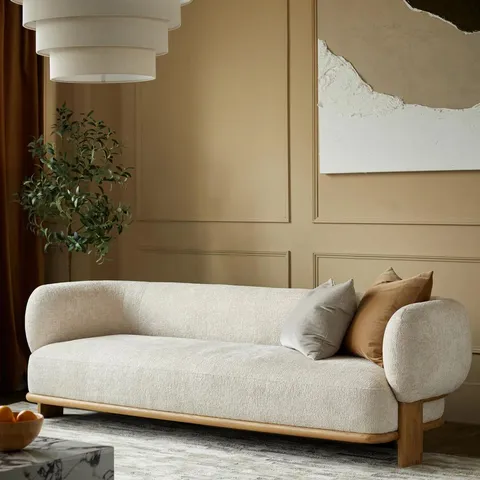 BOXED DANETTI FLORENCE NATURAL FABRIC WITH LIGHT WOOD 3 SEATER SOFA