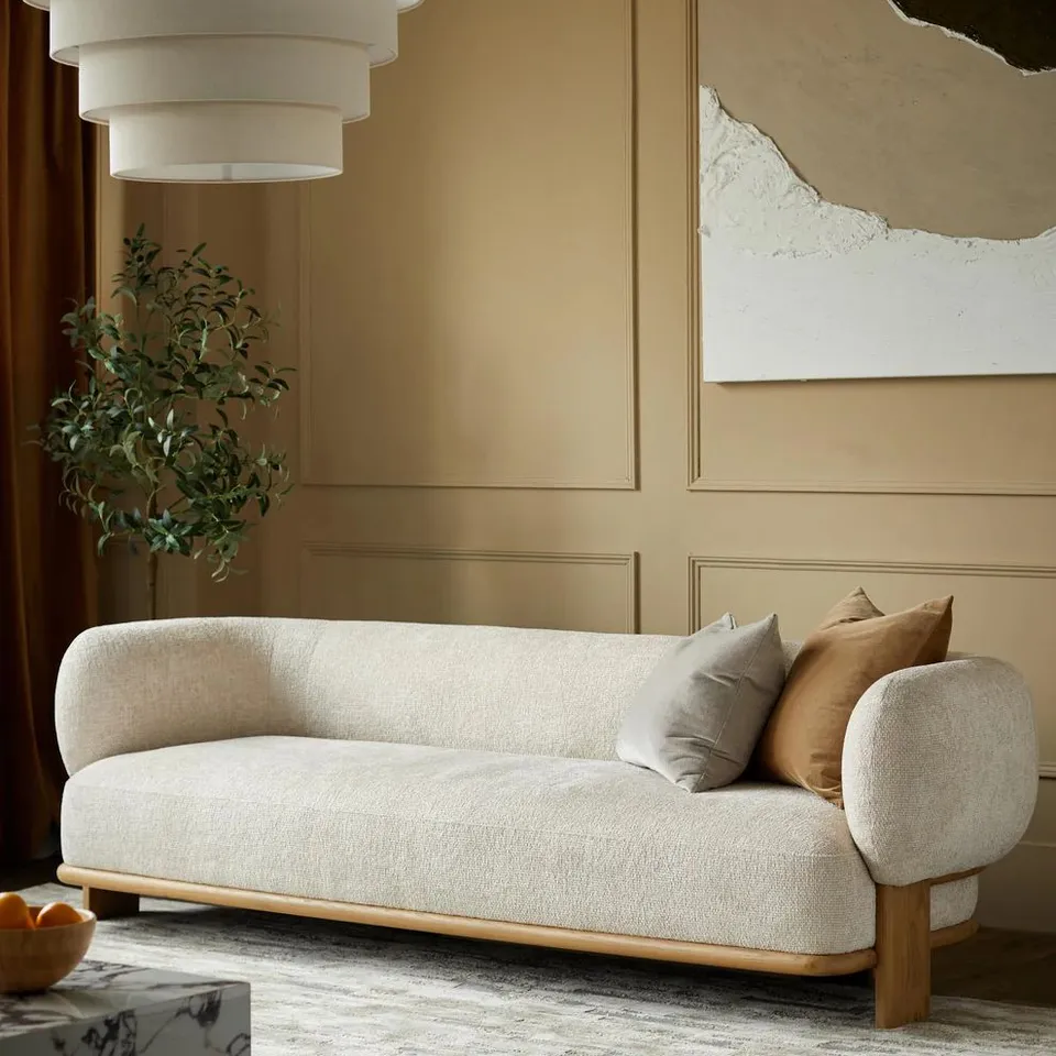 BOXED DANETTI FLORENCE NATURAL FABRIC WITH LIGHT WOOD 3 SEATER SOFA